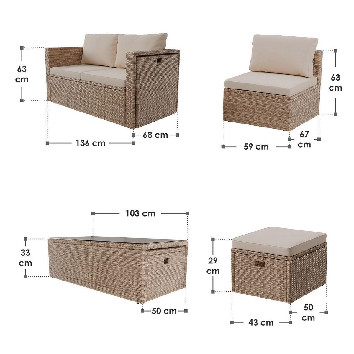 LOUNGEGARNITUR Salou inkl. Abdeckung beige - Beige, Kunststoff - Juskys