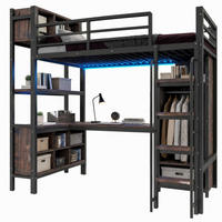 HOCHBETT 90/200 cm in Schwarz mit Schreibtisch, Schrank, Ablagefächern, LED und Steckdosen - Schwarz, Holzwerkstoff/Metall (90/200cm) - CHICFURN