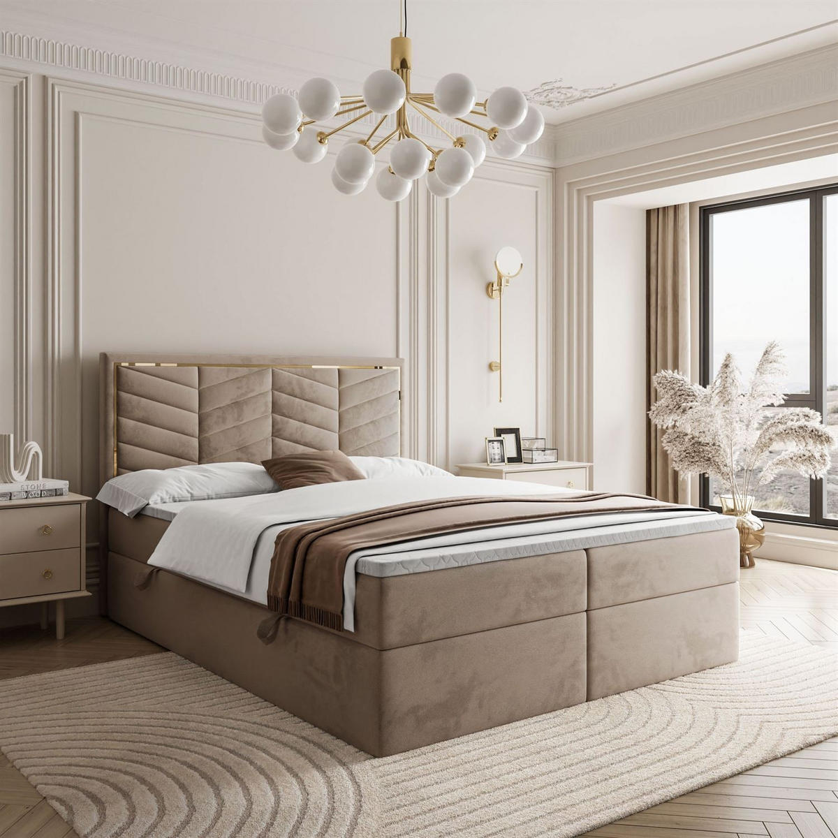 KONTINENTALBETT AURORA 140x200 mit Bettkasten Royal Velvet 176 - Creme, Textil (140/200cm) - Lookway