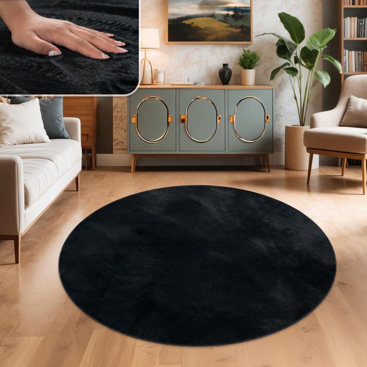 HOCHFLORTEPPICH 100/100 cm Soft 380 - Schwarz, Kunststoff (100/100cm) - Paco Home
