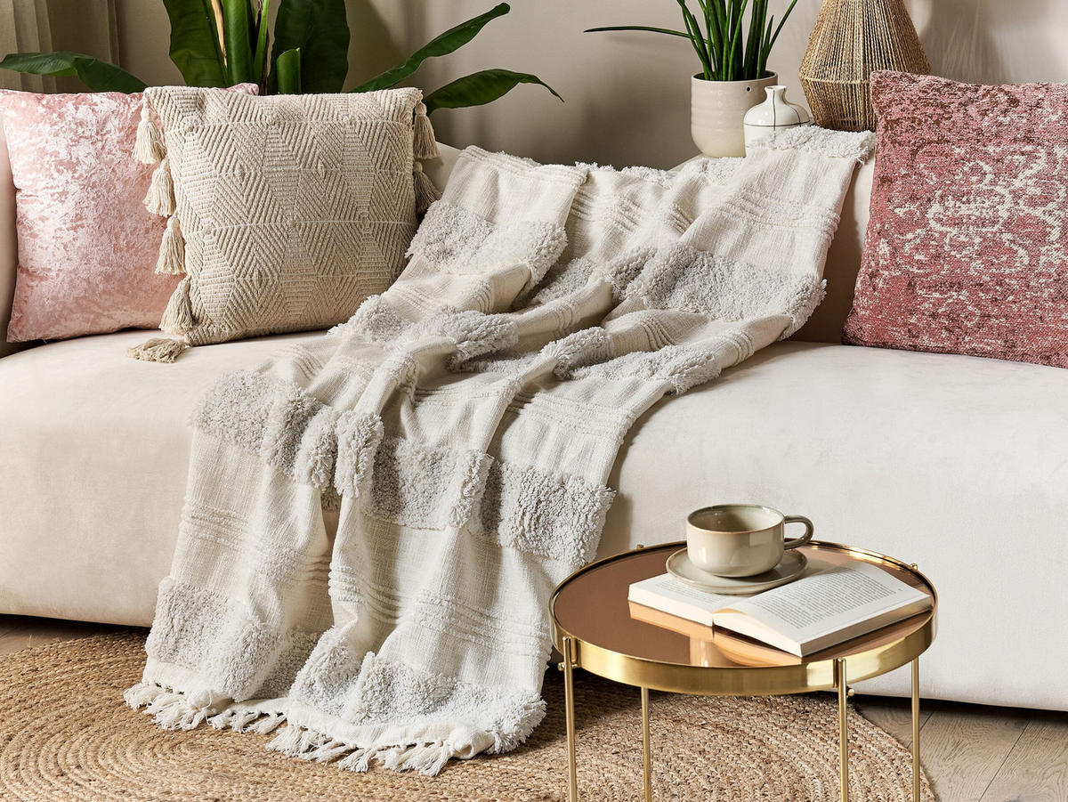 DECKE Creme Raebareli 130/180 cm - Creme, Naturmaterialien/Textil (130/180cm) - Beliani