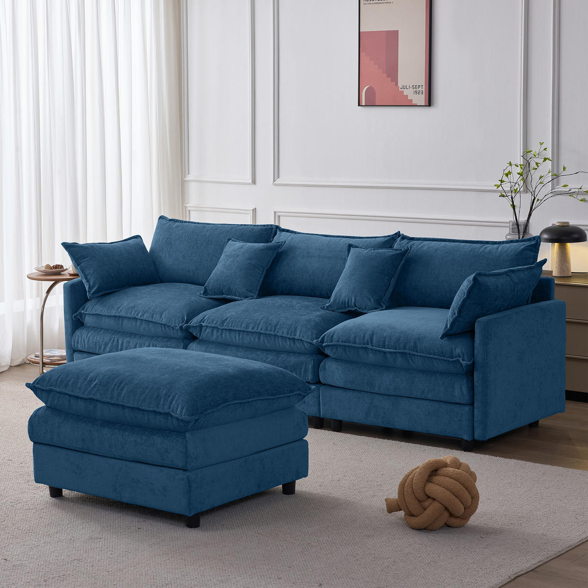 ECKSOFA 267/154/85 cm Blau mit Chaiselongue und Hocker - Blau, Textil (267/154cm) - Oxeza