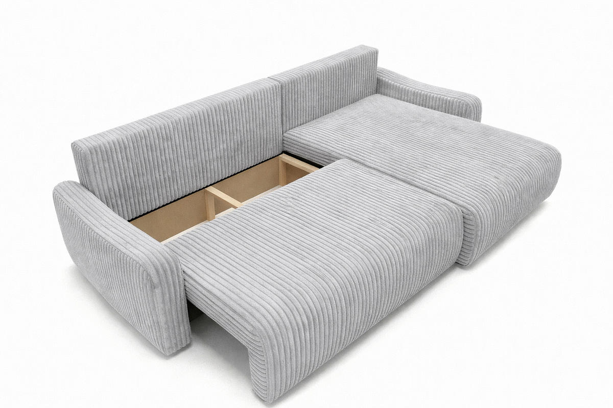 ECKSOFA Mit Schlaffunktion, Cordstoff Tilia, Grau, Rechts, JAPANDI - Grau, Holz (262/145cm) - Kaiser Möbel