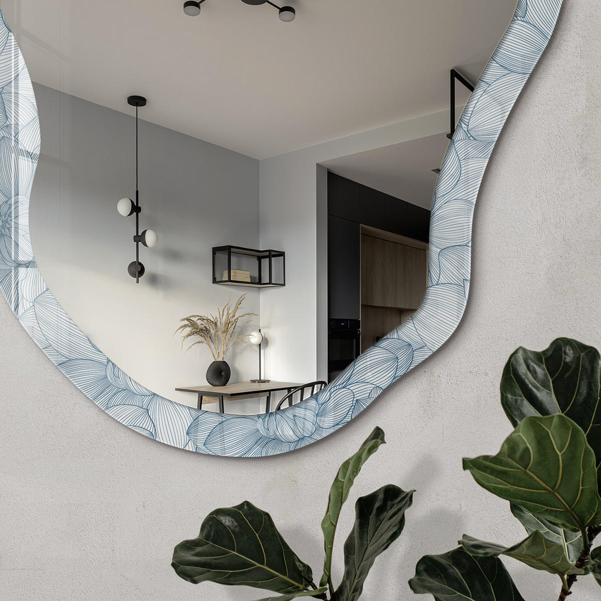 SPIEGEL 90x45 cm asymmetrisch mit Druck - Florale Leichtigkeit - Transparent, Glas (45/90/0.4cm) - TULUP