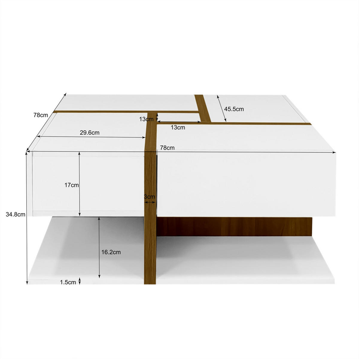 COUCHTISCH Weiß Quadratisch mit 4 Schubladen und Stauraum - Weiß, Metall (78/78/35cm)