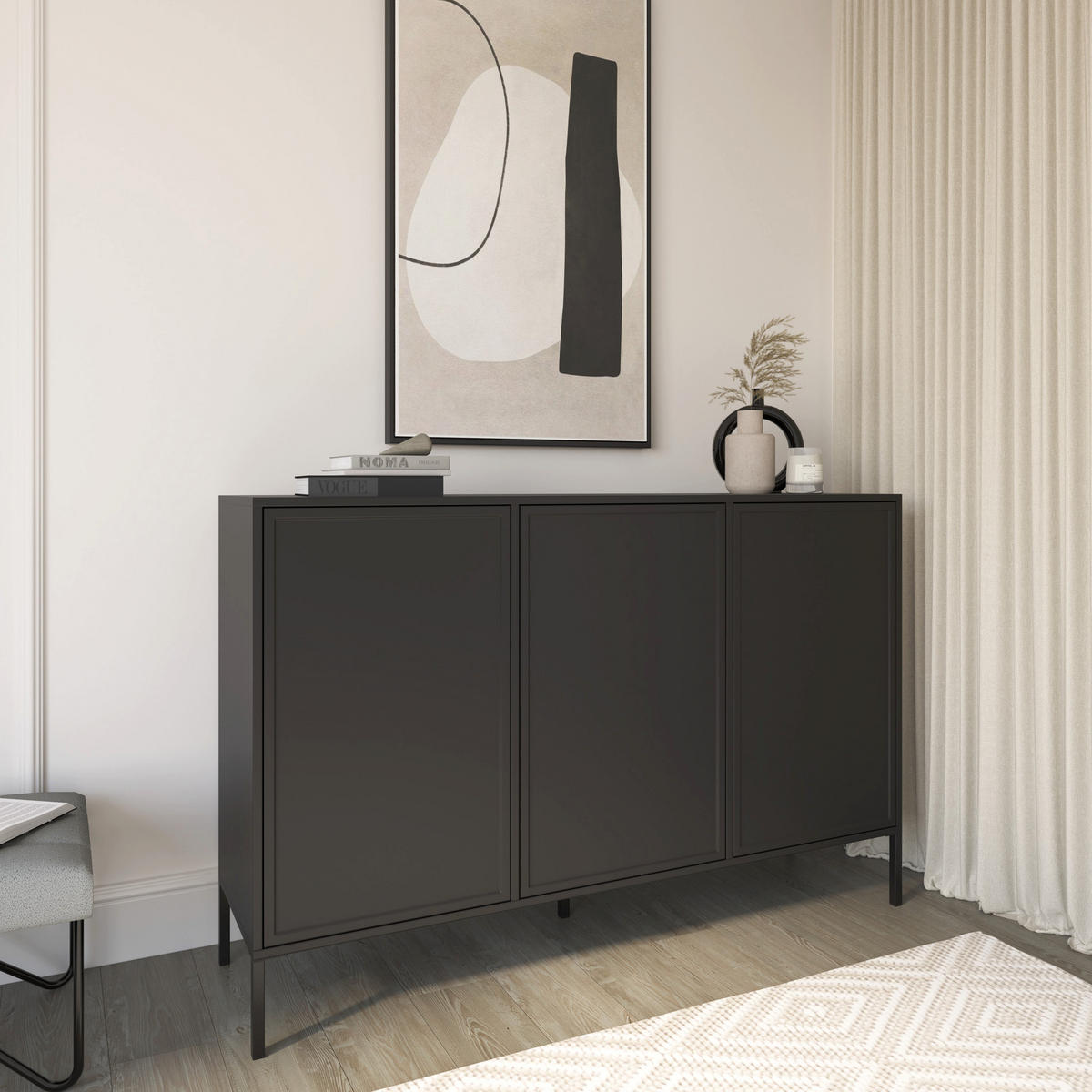 SIDEBOARD Velveto černý 150cm - černá, kov/kompozitní dřevo (150/86/40cm) - Selsey