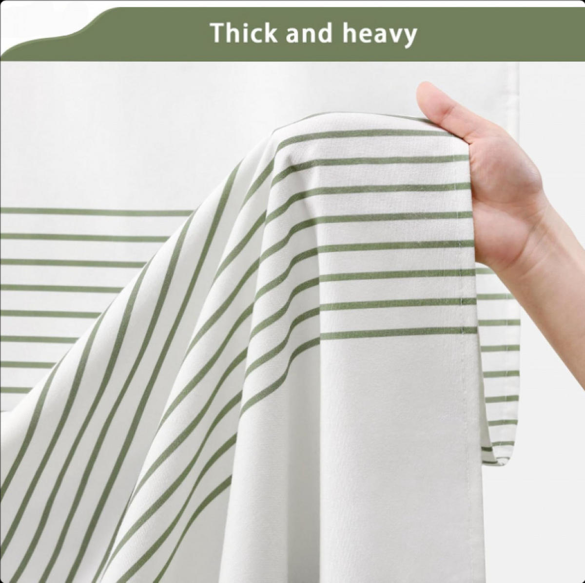DUSCHVORHANG Boho Grün fürs Badezimmer gestreift Leinen rustikal - Grün, Textil (183/183cm) - MCBOSON