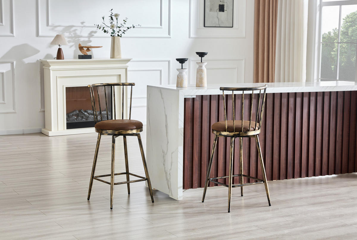 BARHOCKER Windsor-Stil gepolsterter Sitz Metall Brown - Braun, Metall (39/96/39.1cm) - Meubliv