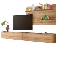 WOHNWAND Evoke Eiche, grau, Wohnkombination Set 3-teilig, 300 cm - Eichefarben/Grau, Holz/Holzwerkstoff (300/180/30cm) - Furn.Design