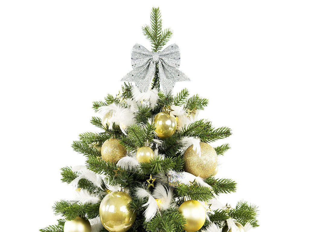 WEIHNACHTSBAUM künstlicher 60 cm mit LED-Beleuchtung, GOLDWEIHNACHTEN II, mit 34 Weihnachtsbaumschmuck, Pflanztopf mit Jutesack - Champagner/Silberfarben, Kunststoff/Stein (40/60cm) - LAALU