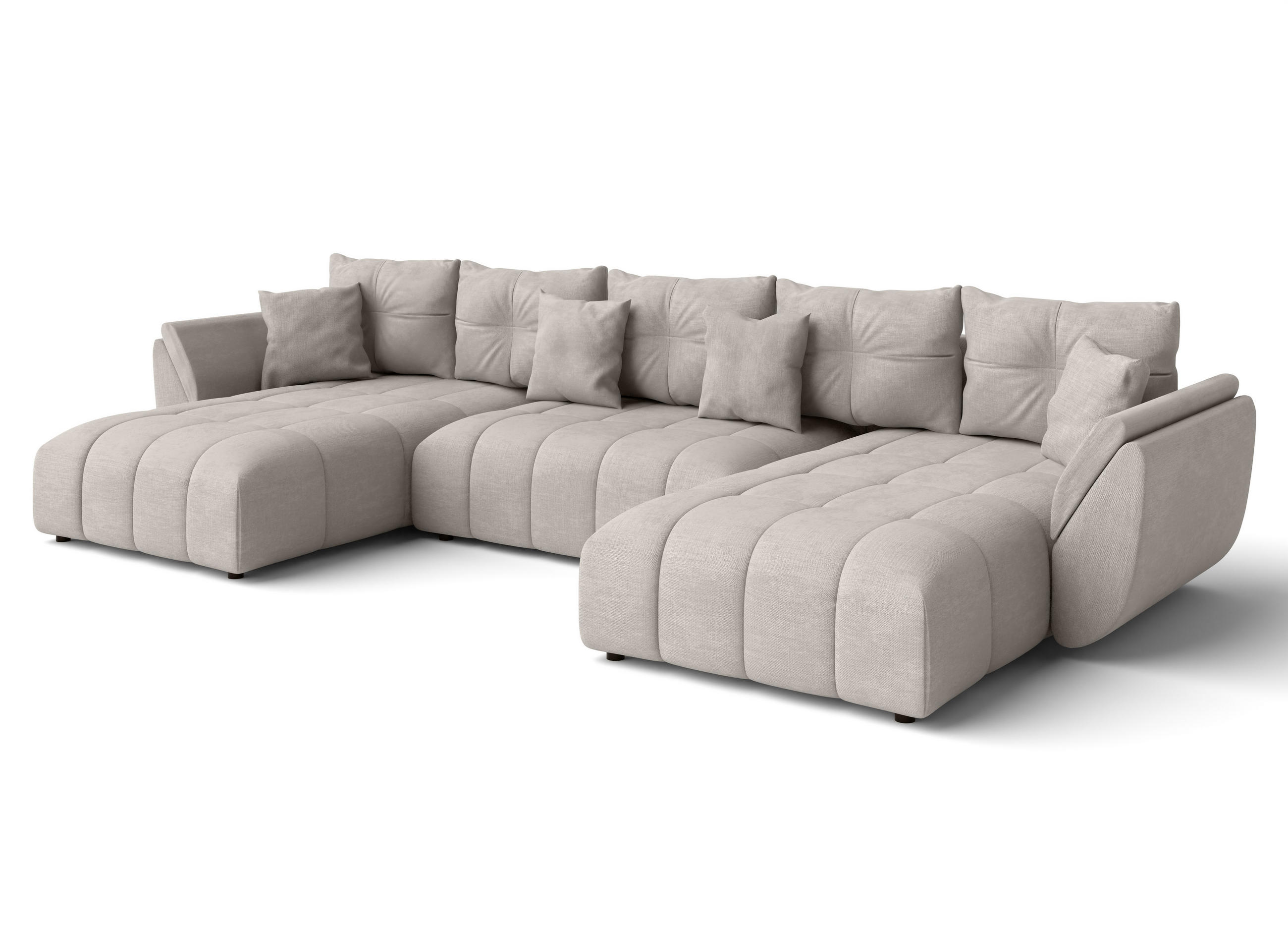 WOHNLANDSCHAFT Antalya Beige 382/190/91 cm – Sofa mit Bettfunktion - Beige/Schwarz, Kunststoff/Textil (382/91/190cm) - AX Living