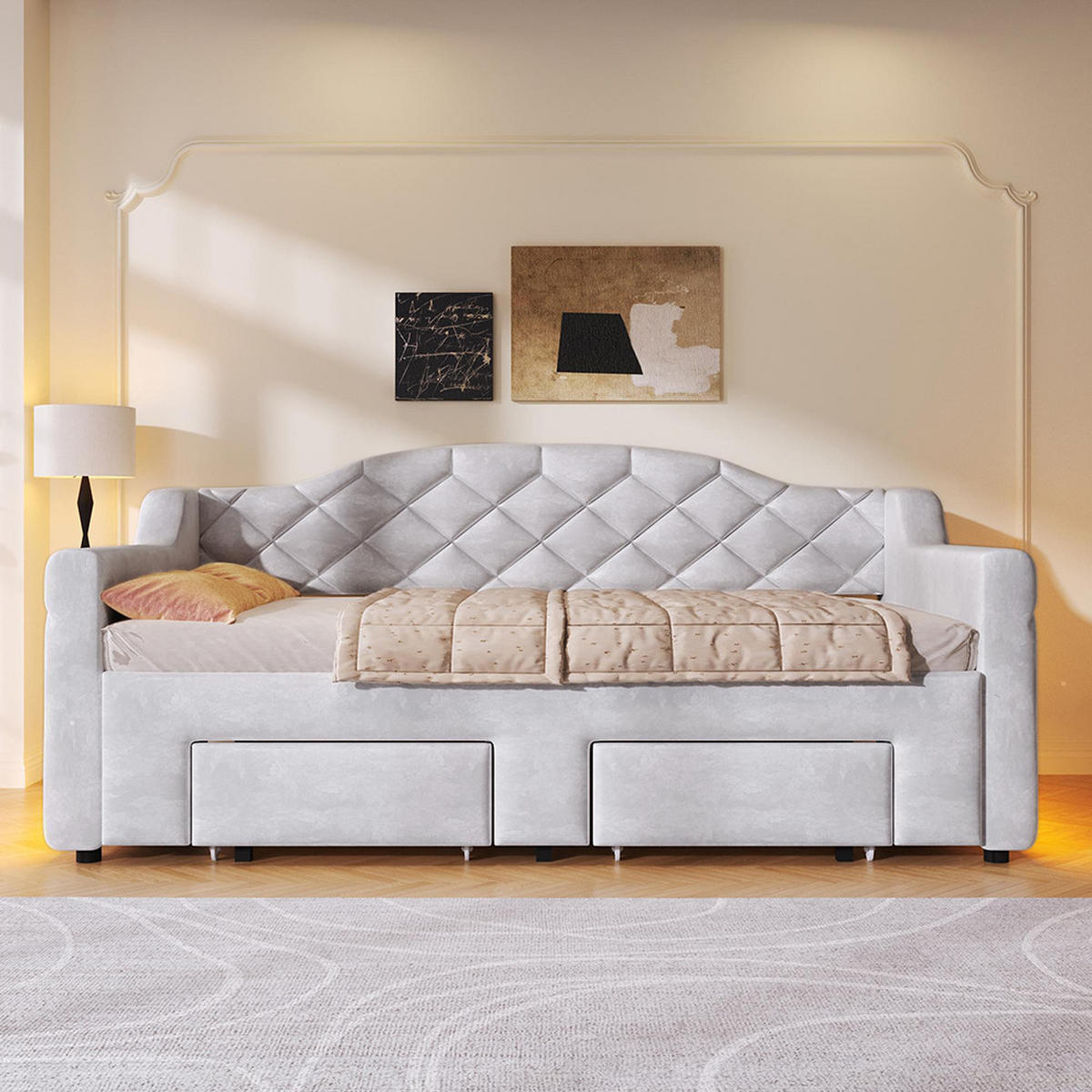TAGESBETT 90x200 bis 180x200 cm mit zwei Schubladen und LED-Beleuchtung, Grau - Grau, Holz (90/200cm) - KOMHTOM