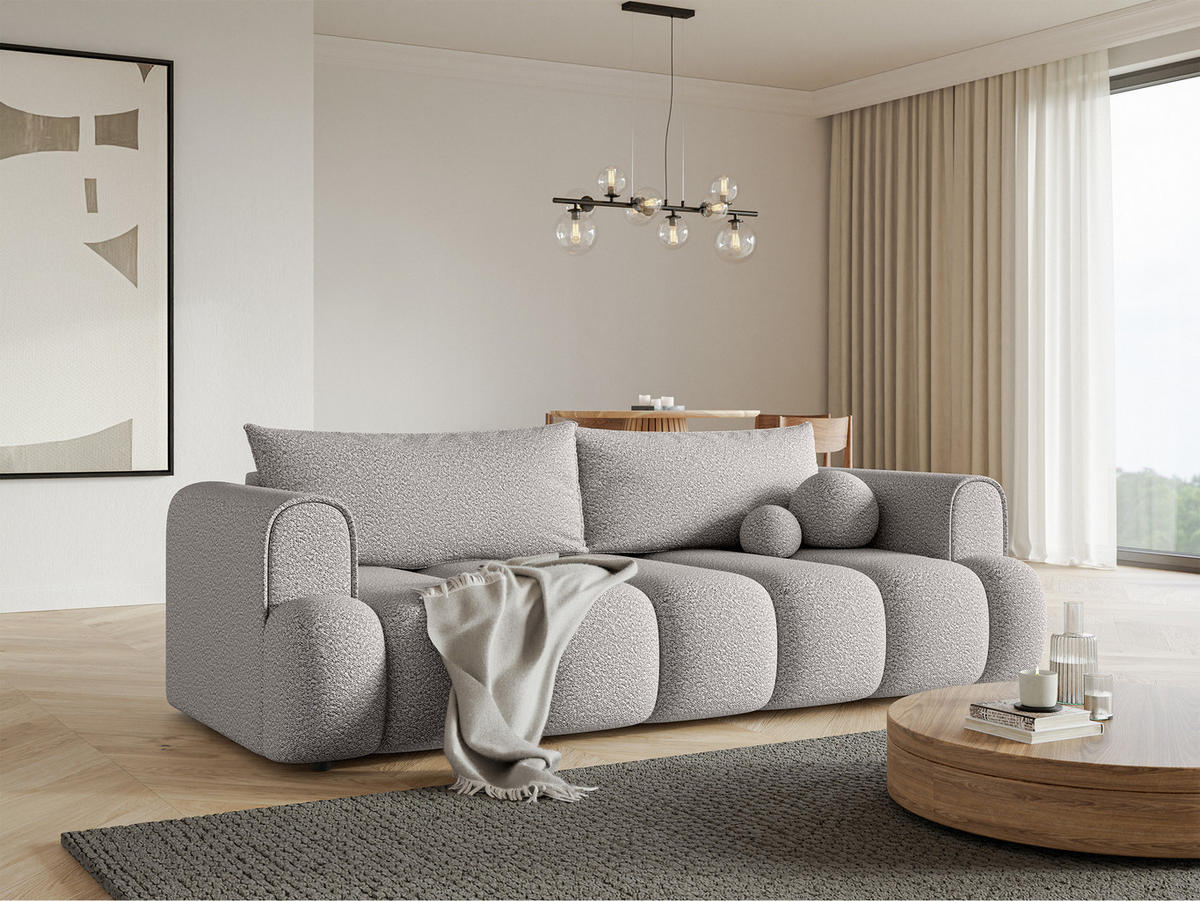 SCHLAFSOFA Dandelino Hellgrau Boucle - Hellgrau/Schwarz, Kunststoff/Textil (250/90/112cm) - Selsey