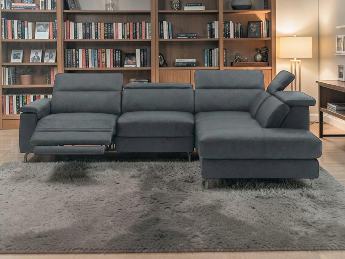 ECKSOFA Ambassador Echtleder mit 1 x Relaxfunktion Anthrazit - Anthrazit, Leder/Metall (272/224cm)