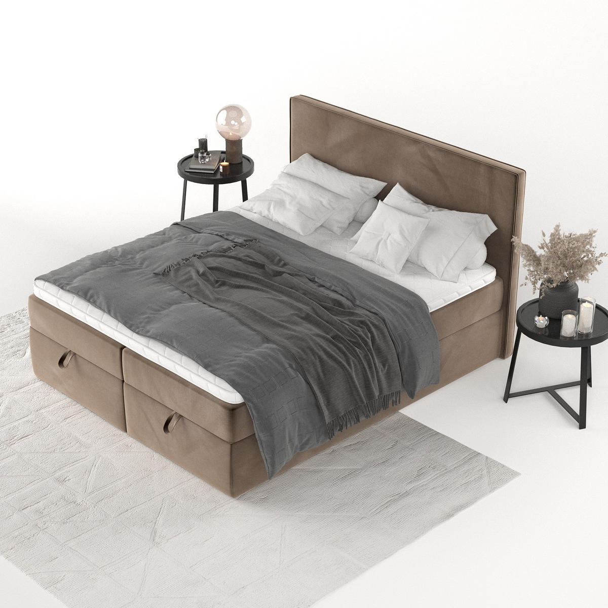 BOXBETT Velma 140/200 cm Braun im Paros Stoff - Schwarz/Braun, Holz/Holzwerkstoff (140/200cm) - AltaBeds