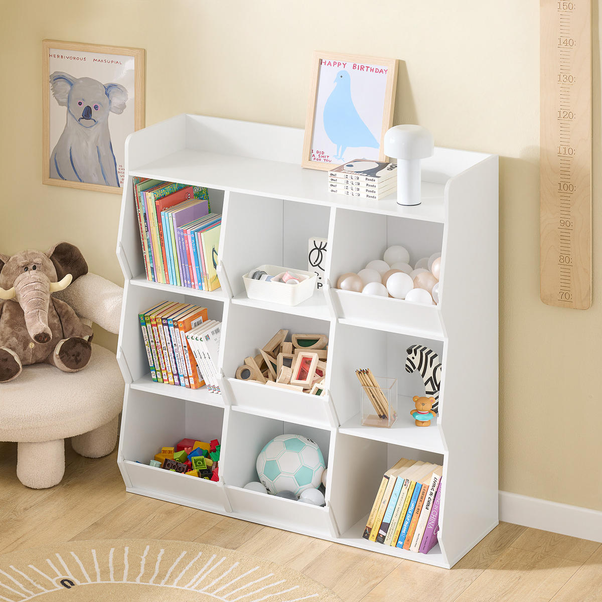 KINDERREGAL mit 9 offenen Fächern, 95x105x34cm, Weiß - Weiß, Holzwerkstoff (95/105/34cm) - SoBuy
