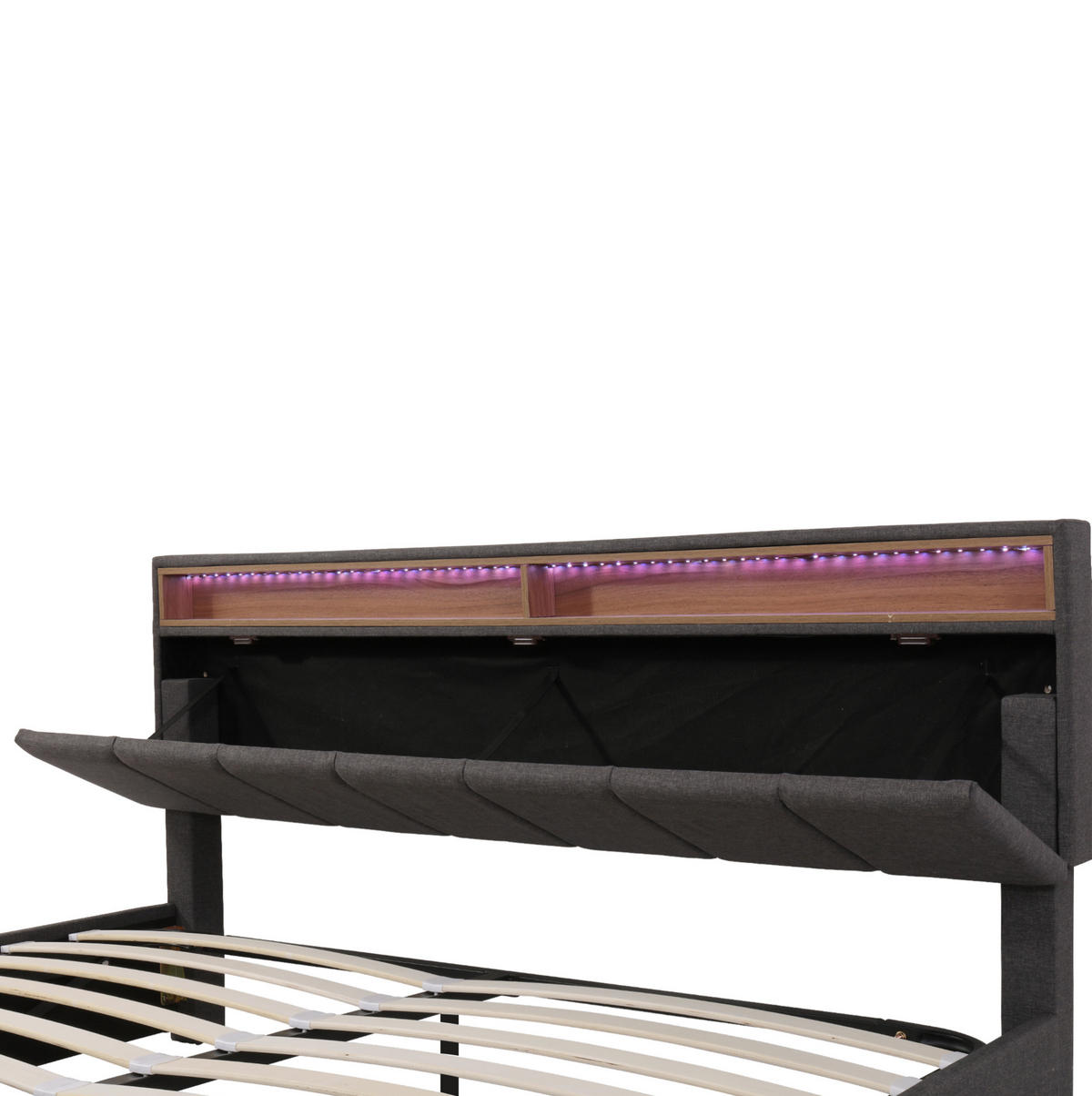 POLSTERBETT mit LED-Beleuchtung 160/200 cm mit Bettkasten und gepolstertem Kopfteil - Hellgrau, Metall (160/200cm) - BEAOK
