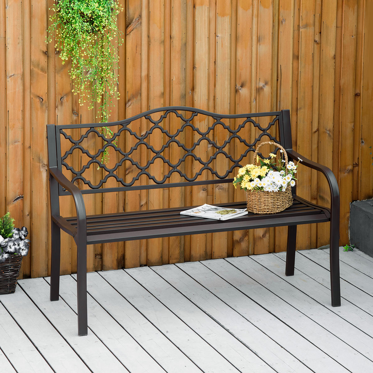 GARTENBANK DE-17752 3-Sitzer mit Gitter-Rückenlehne Braun - Braun, Metall (128/89/60cm) - ComfortXL