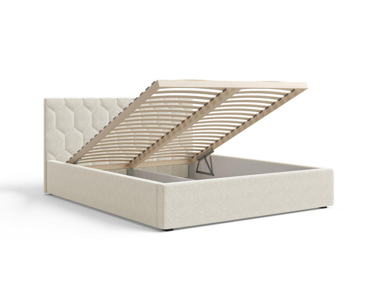 POLSTERBETT 02 160 x 200 cm – Casa – Bett mit Federmechanismus und Stauraum - Creme, Holz (160/200cm) - ROYAL24_MARKT