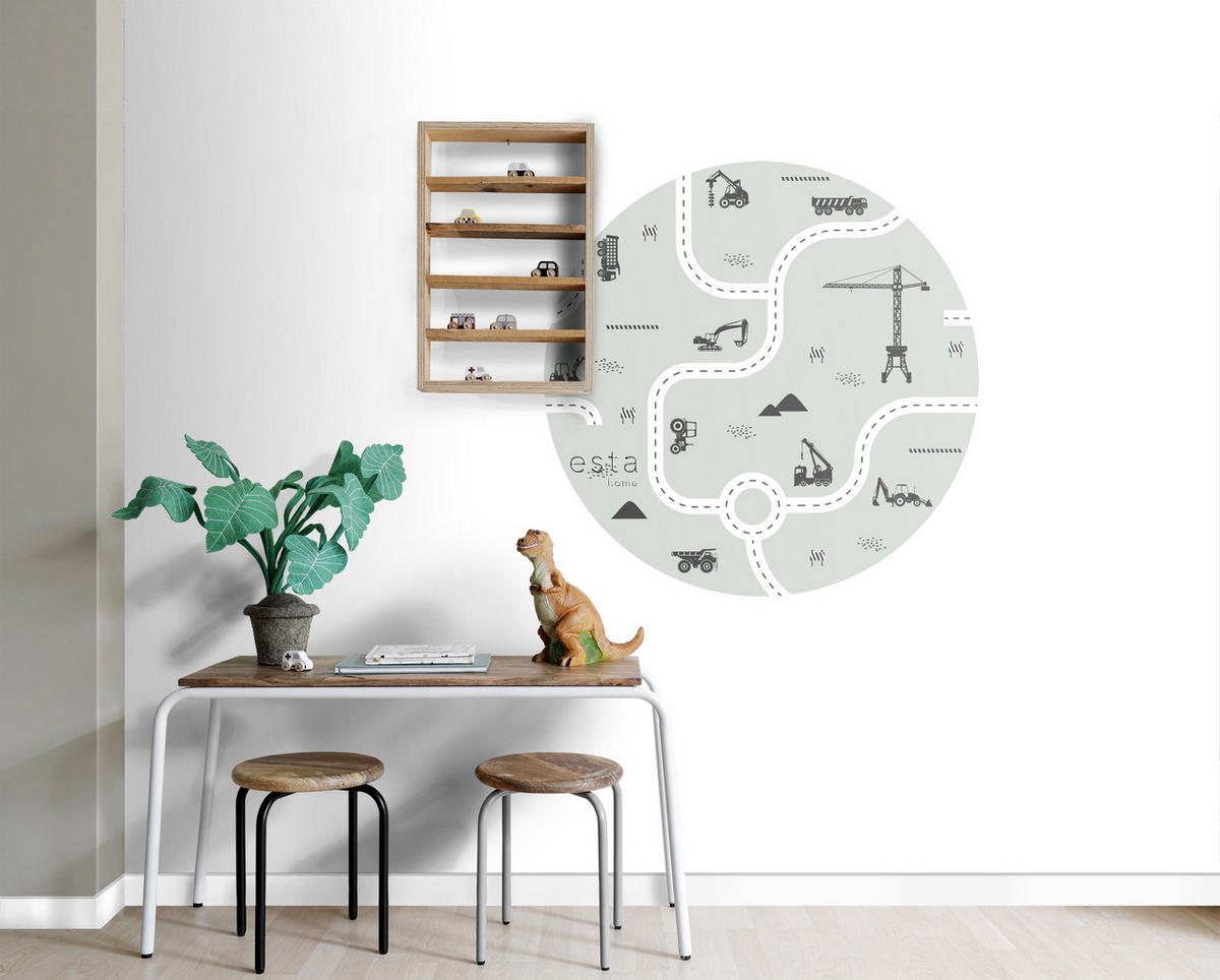 SELBSTKLEBENDE runde Tapete Fahrzeuge Ø 70 cm - Grün, Papier (70/70/70cm) - ESTAhome