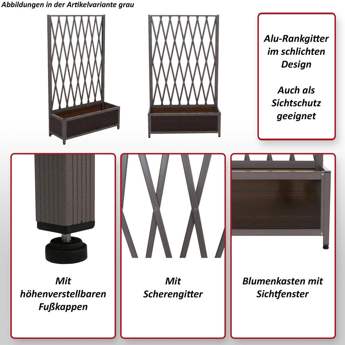RANKGITTER Grau - Grau, Metall (90/152/35cm) - MCW
