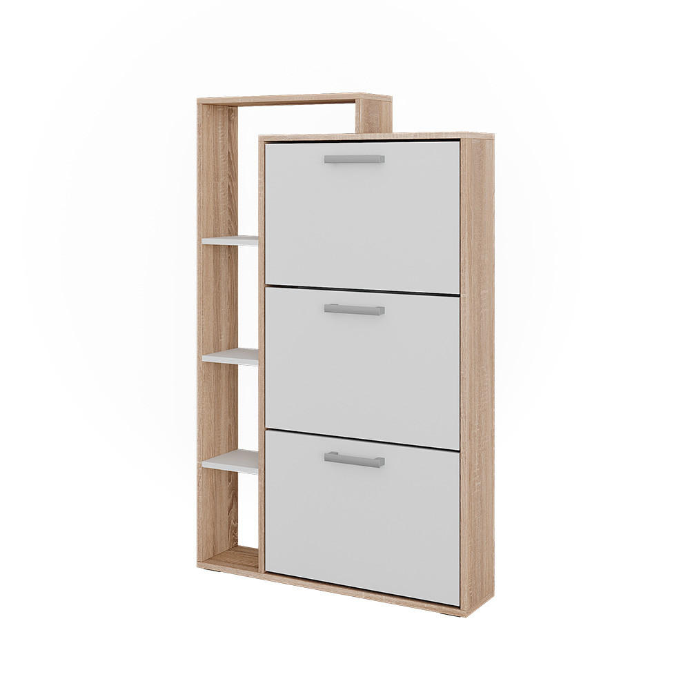 SCHUHKIPPER Orlando Weiß/Sonoma 80 x 128.3 cm mit 3 Klappfächern - Weiß/Sonoma Eiche, Holzwerkstoff (80/128.3/18.2cm) - Vicco