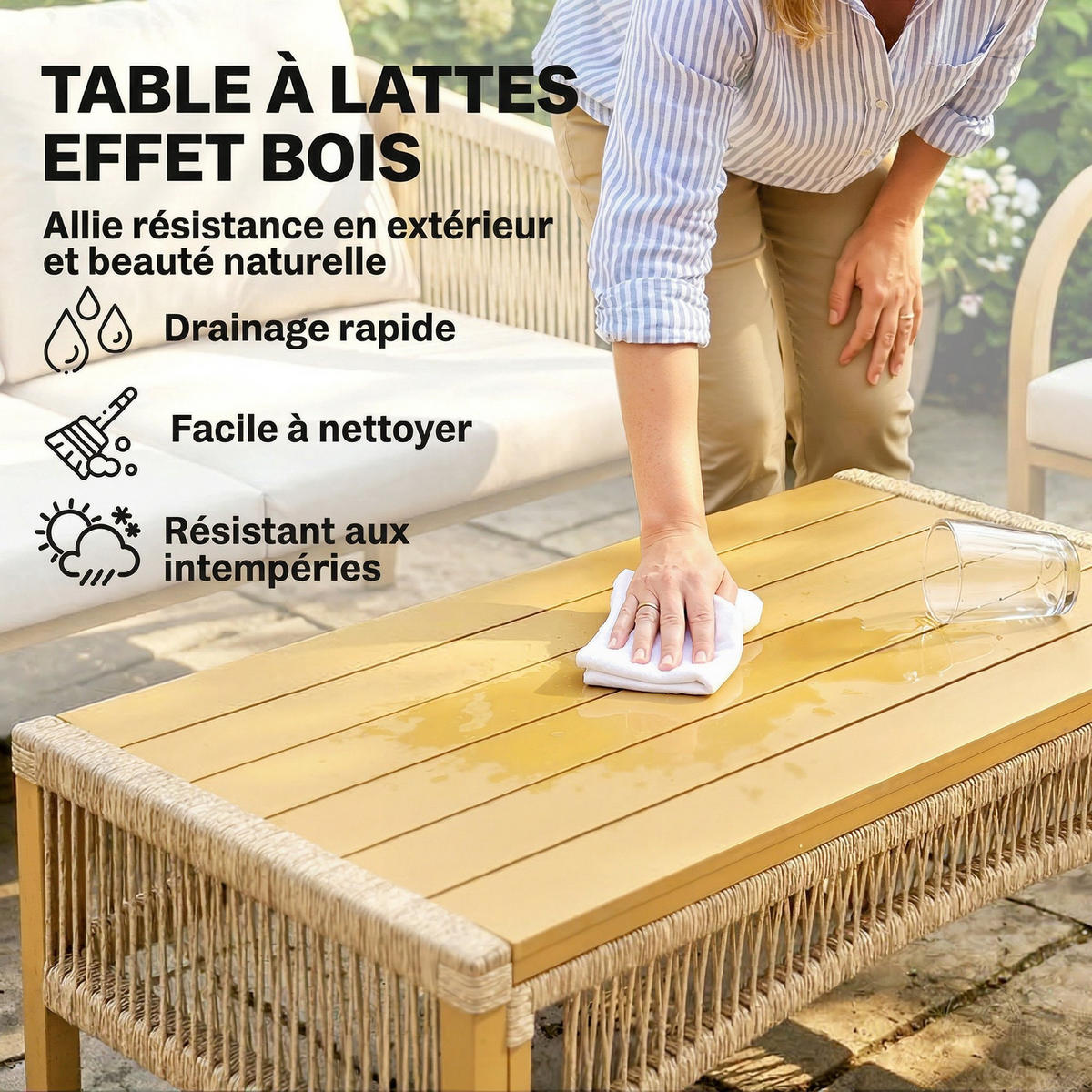 GARTENLOUNGE-SET 4tlg. DE-13719 mit Sofa & 2 Sesseln Kaki - Mokka, Metall - ComfortXL