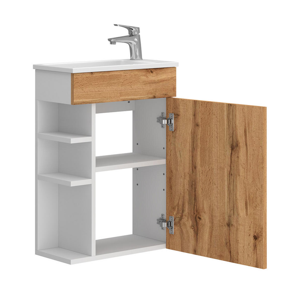 WASCHTISCHKOMBI Amadeo, Goldkraft Eiche/Weiß, 2 Teile, mit Waschbecken - Honigeiche, Holzwerkstoff (50/70/25cm) - Vicco