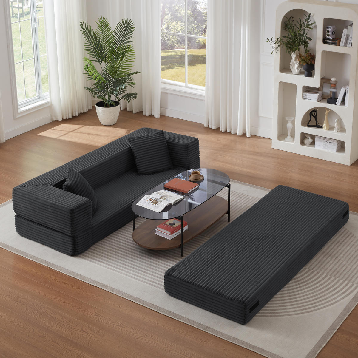 SCHLAFSOFA 2-Sitzer Sofa mit Schlaffunktion,Cord,Grau - Grau, Textil (200/60/76cm) - LVHOM