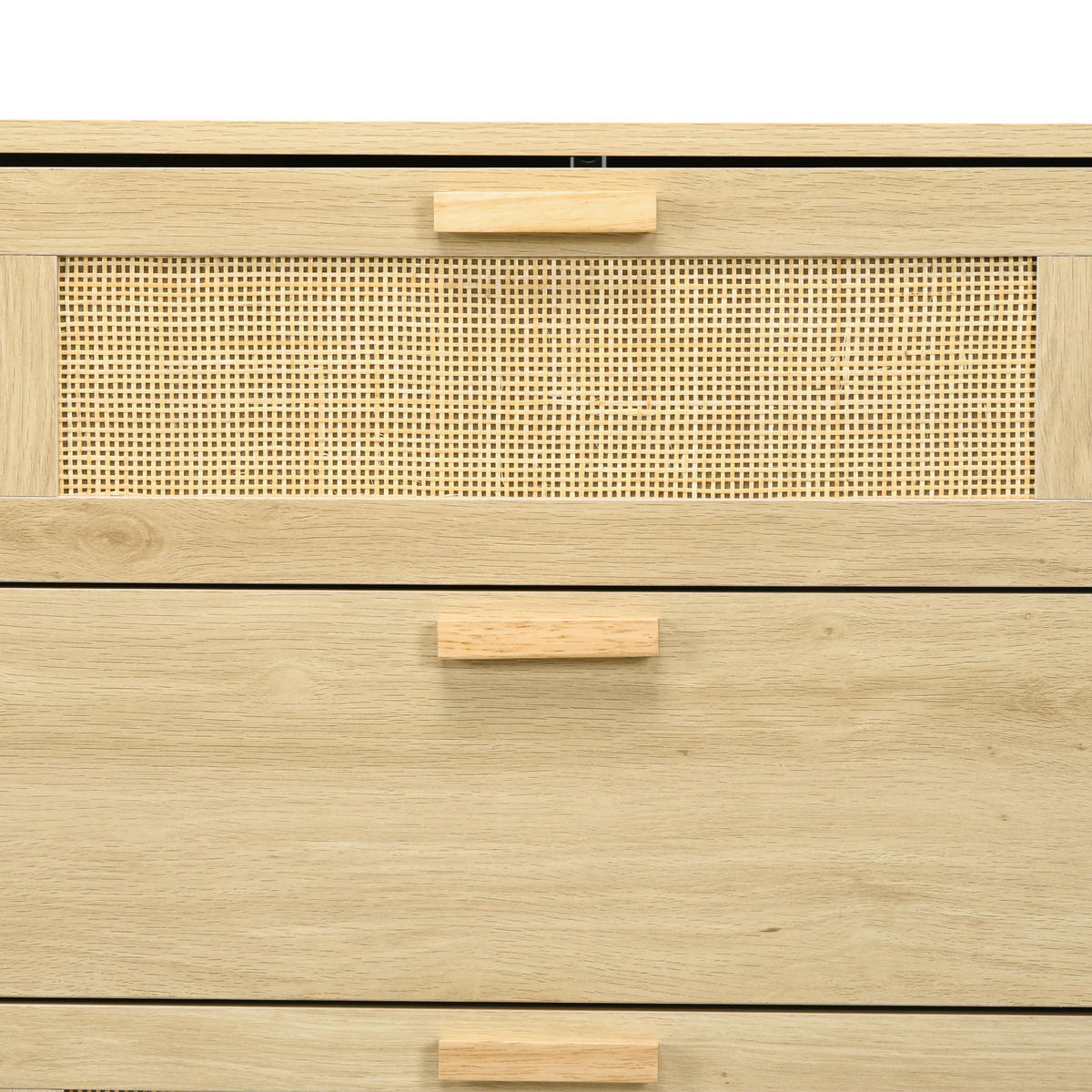 KOMOODE DE-12871 6 Schubladen mit Rattan, Boho-Design Eiche - Eichefarben, Holzwerkstoff (110/69/40cm) - ComfortXL