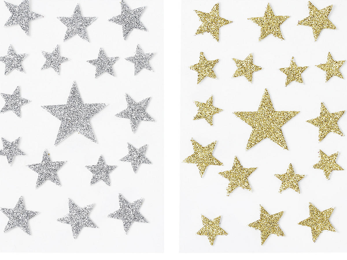 WEIHNACHTSDEKORATIONEN 2er-Set Fenstersticker Sterne silber, gold 15 cm - Silberfarben/Goldfarben, Kunststoff (15/15/0.1cm) - LAALU