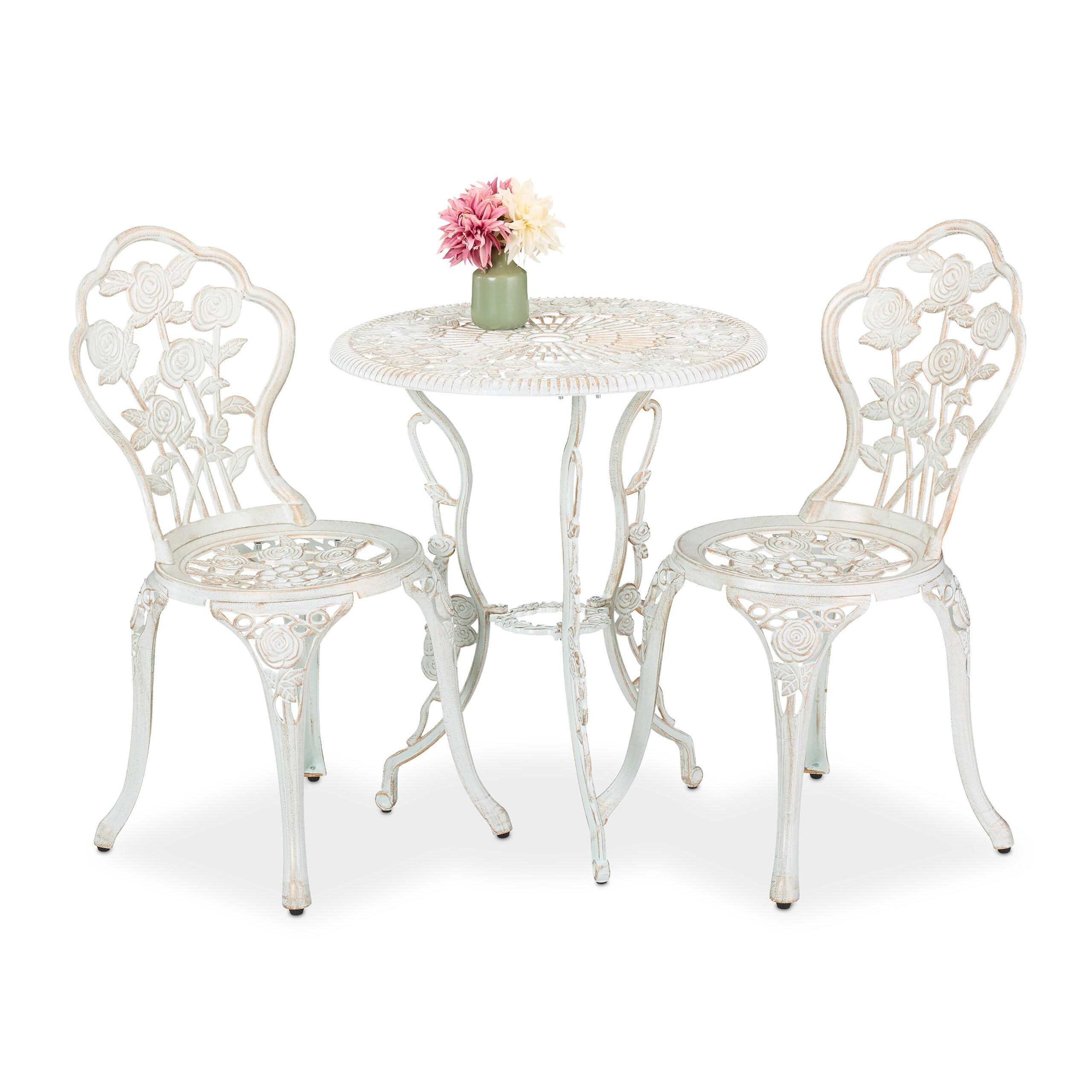 3-tlg.GARTENMÖBEL-SET - Weiß, Metall - Relaxdays