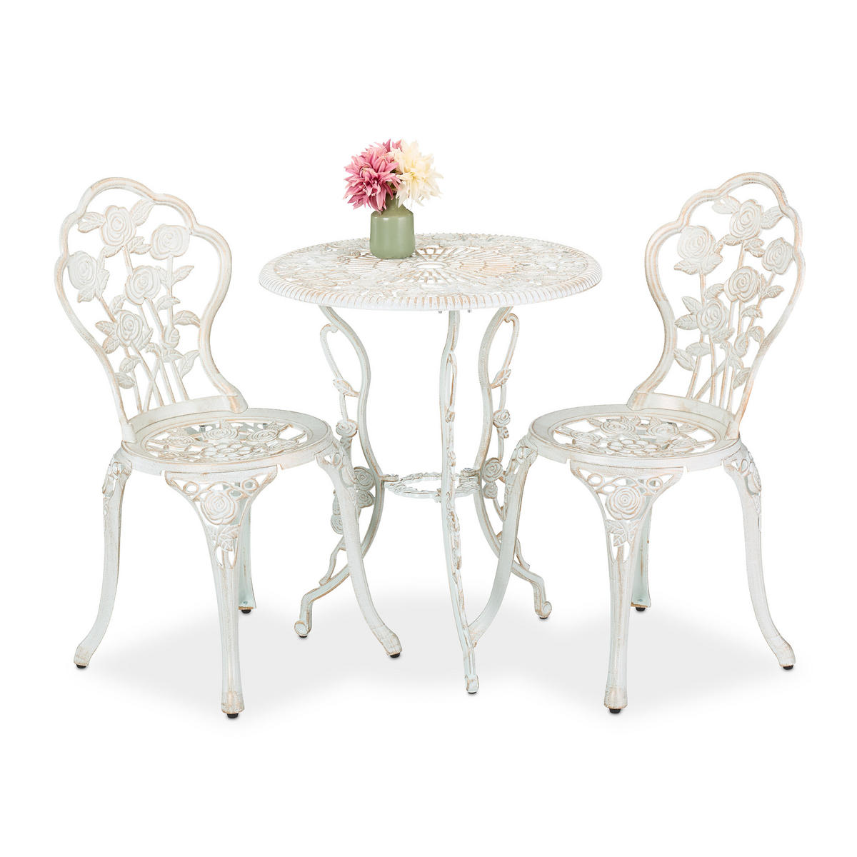 3-tlg.GARTENMÖBEL-SET - Weiß, Metall - Relaxdays