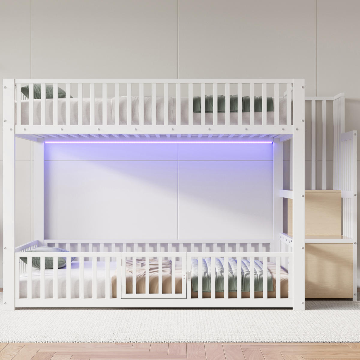 ETAGENBETT 140/200 cm DE-03431, mit Stauraumleiter und LED, in Weiß - Weiß, Holzwerkstoff/Metall (140/200cm) - ComfortXL