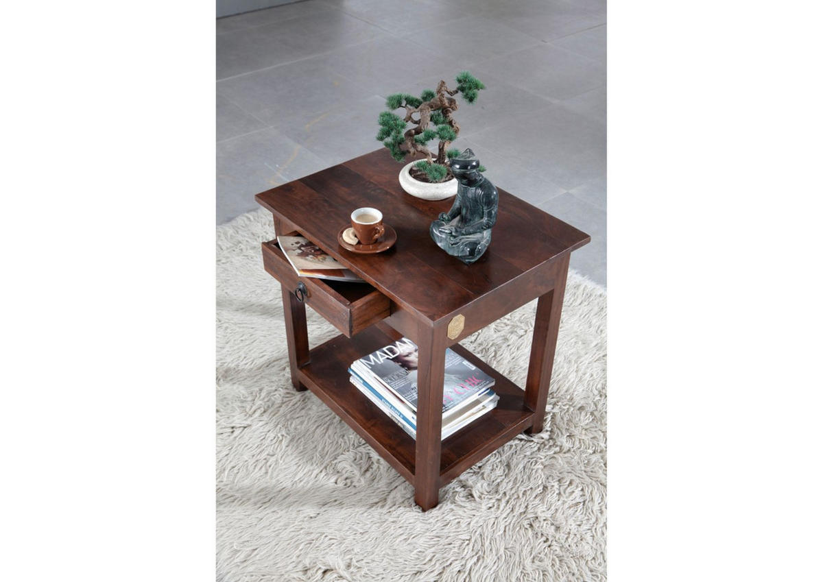 BEISTELLTISCH Akazie 61x45x60 nougat lackiert OXFORD #438 - Dunkelbraun, Holz (45/61/60cm) - Massivmoebel24