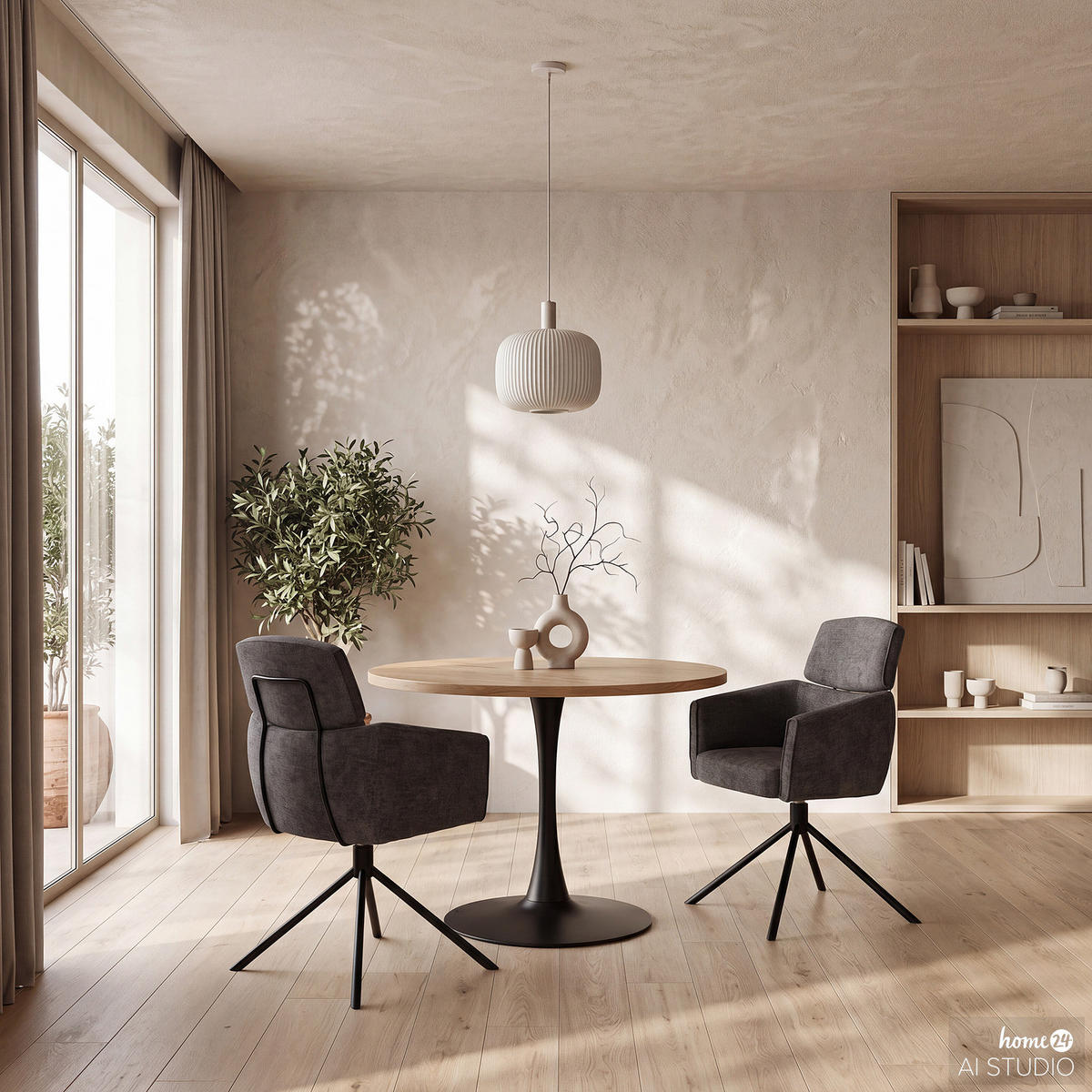 ARMLEHNENSTUHL - Drehbar - Chenille / Eisen - Anthrazit, Textil/Metall (60/92/64cm) - home24