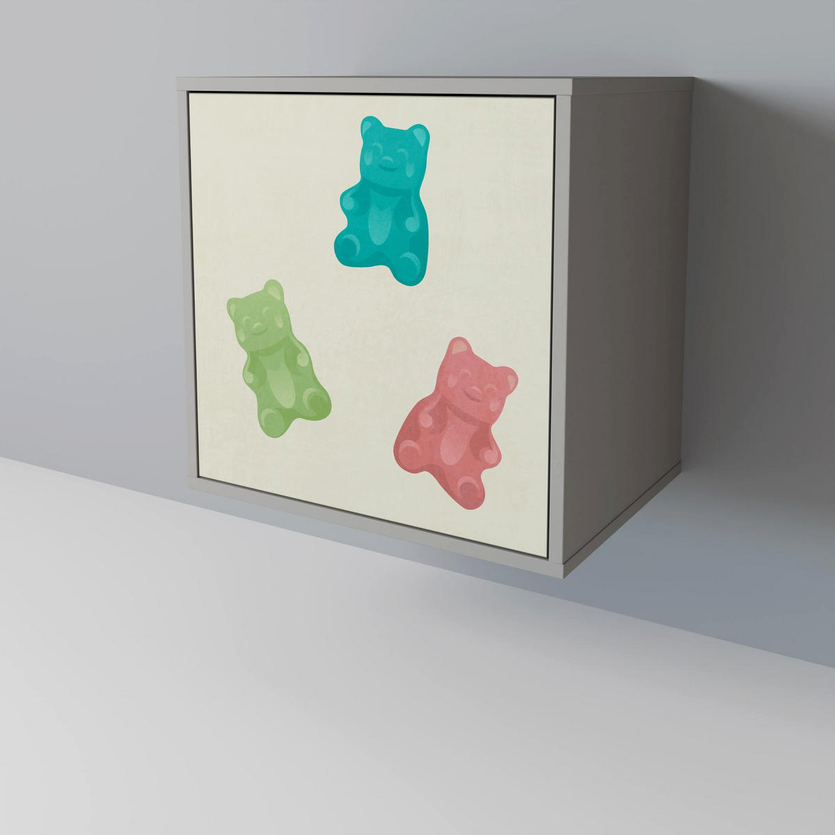SIDEBOARD GUMMY BEARS, Grau, 57,5x42x72,5 cm, Schwarze Metallfüße - Multicolor/Schwarz, Holzwerkstoff/Metall (57.5/72.5/42cm) - SpaceRebels