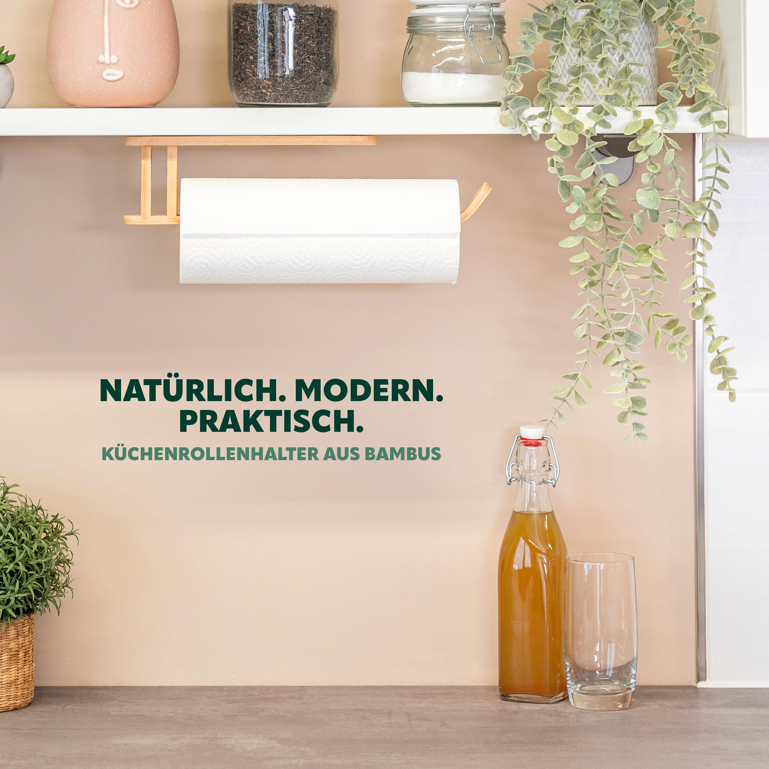 WAND-KÜCHENROLLENHALTER, Bambus - Braun, Holz (34.5/3/8cm) - eluno