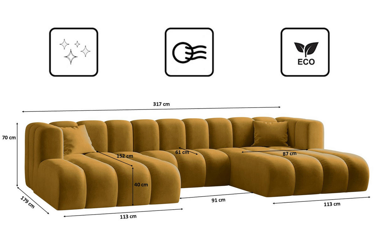 ECKSOFA U-from Grand modular Stoff Salvador Gelb - Gelb, Holz (317/179cm) - Kaiser Möbel