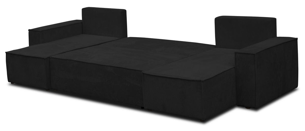 WOHNLANDSCHAFT Hugo U-Form Cordstoff mit Schlaffunktion und Bettkasten - Schwarz, Textil (312/83/142cm) - VENASI MÖBEL