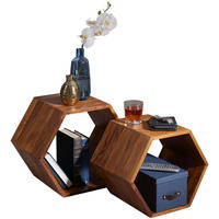 BEISTELLTISCH Set – 2-teilig Massivholz Braun Wabenform handgefertigt - Braun, Holz (30/46/40cm) - KADIMA DESIGN
