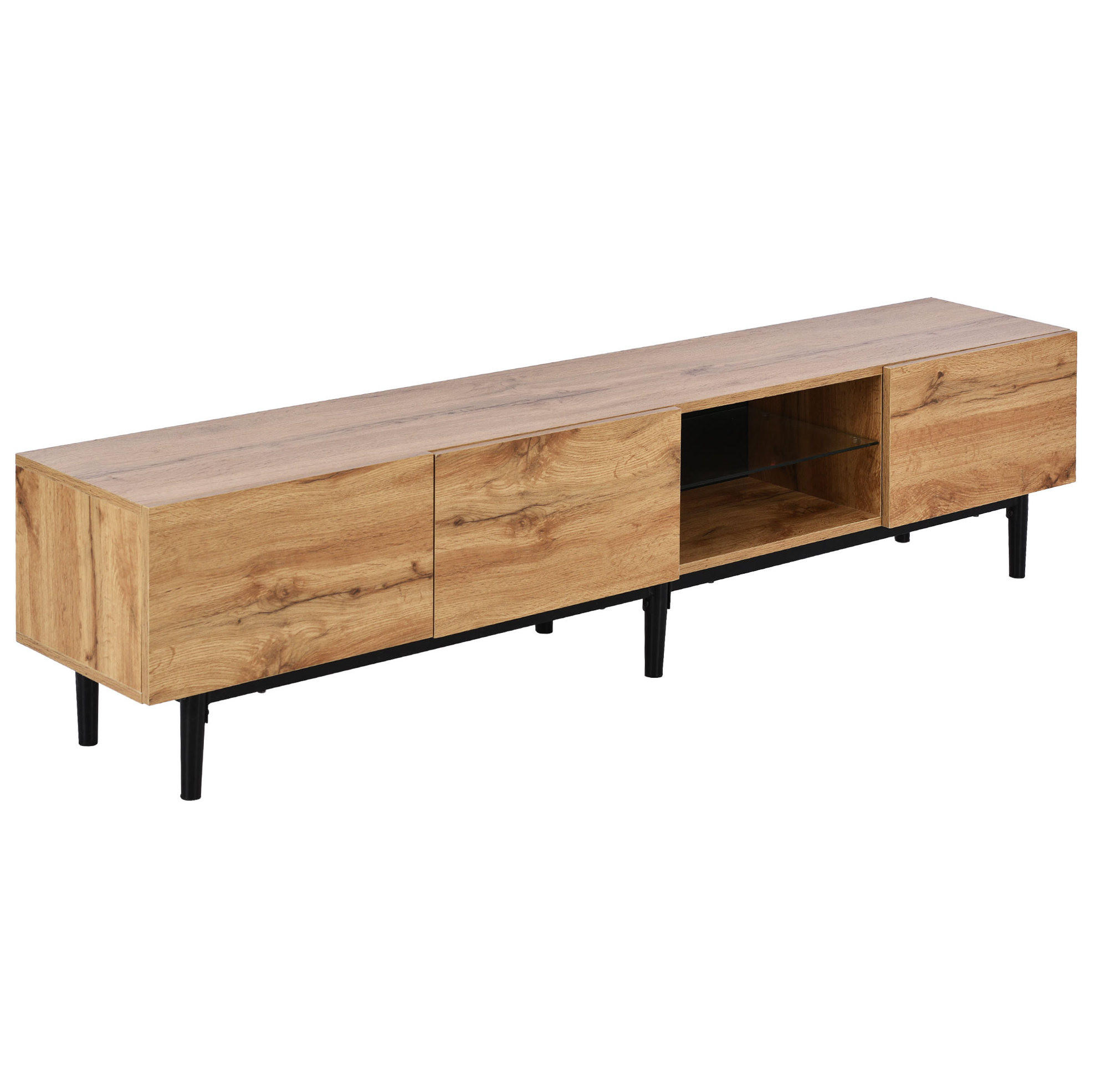 TV-SCHRANK in Light Oak und Schwarz mit LED Beleuchtung 175/31/41 cm - Eichefarben, Holzwerkstoff (175/41/31cm) - Redom