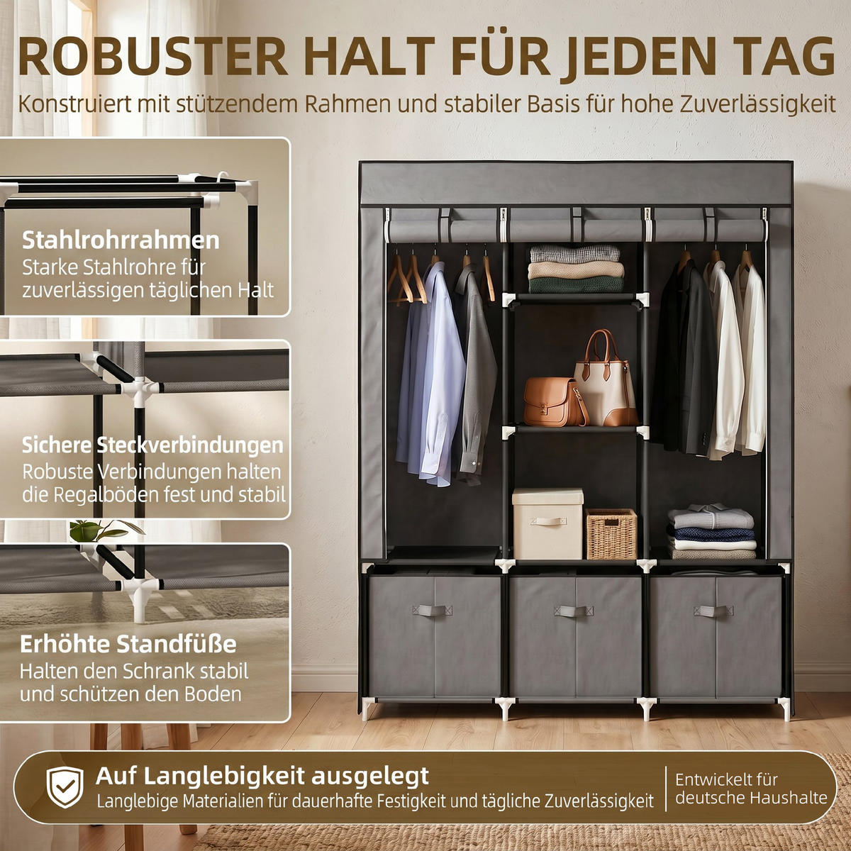 KLEIDERSCHRANK Dunkelgrau 43.0/125.0/162.5 cm - Dunkelgrau, Metall (125/162.5/43cm)