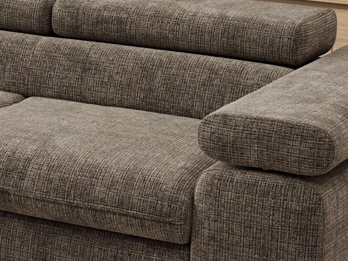 ECKSOFA PABLO L Braun Schenille grob gewebt - Links Seite - Schwarz/Braun, Textil/Metall (208/273cm) - MKS