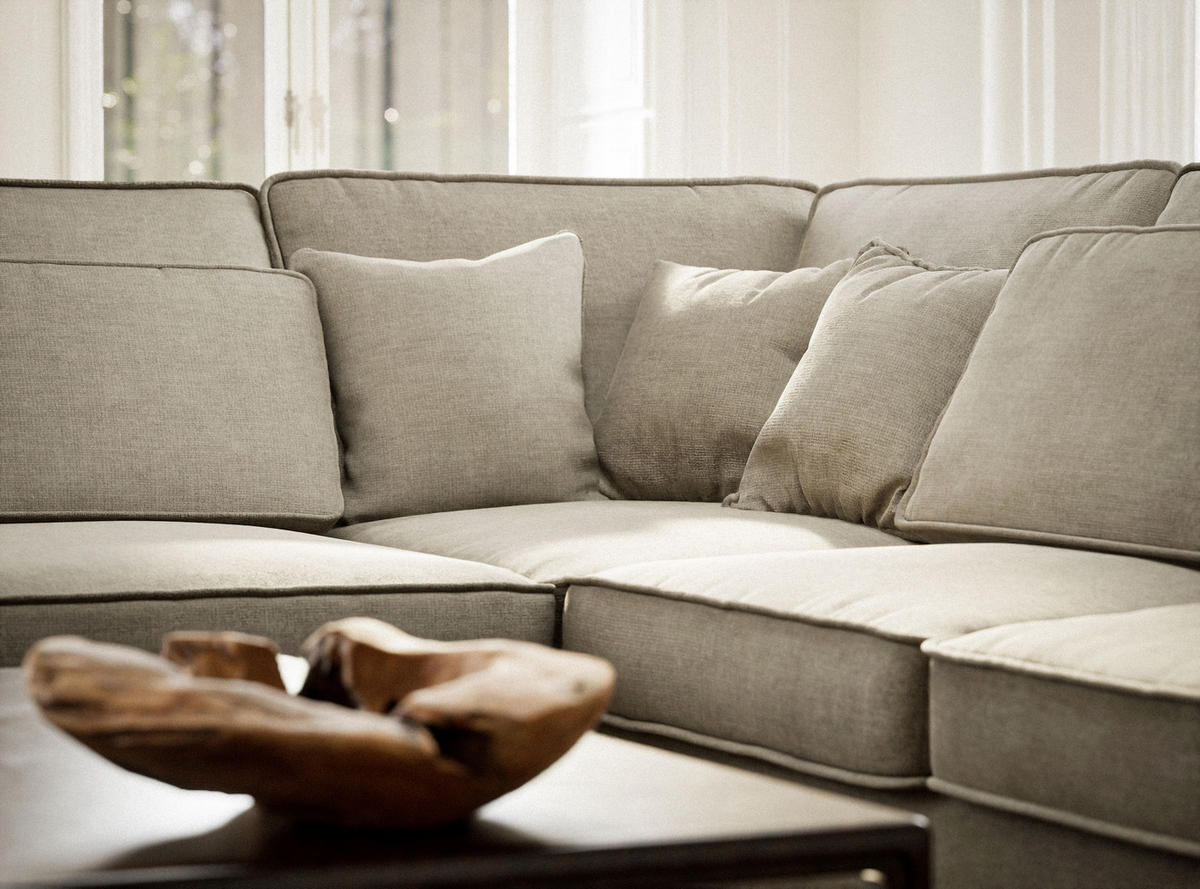 ECKSOFA Kirou Beige Chenille-Stoff - Links Seite - Beige/Schwarz, Holz/Holzwerkstoff (225/311cm) - Maison de Reve