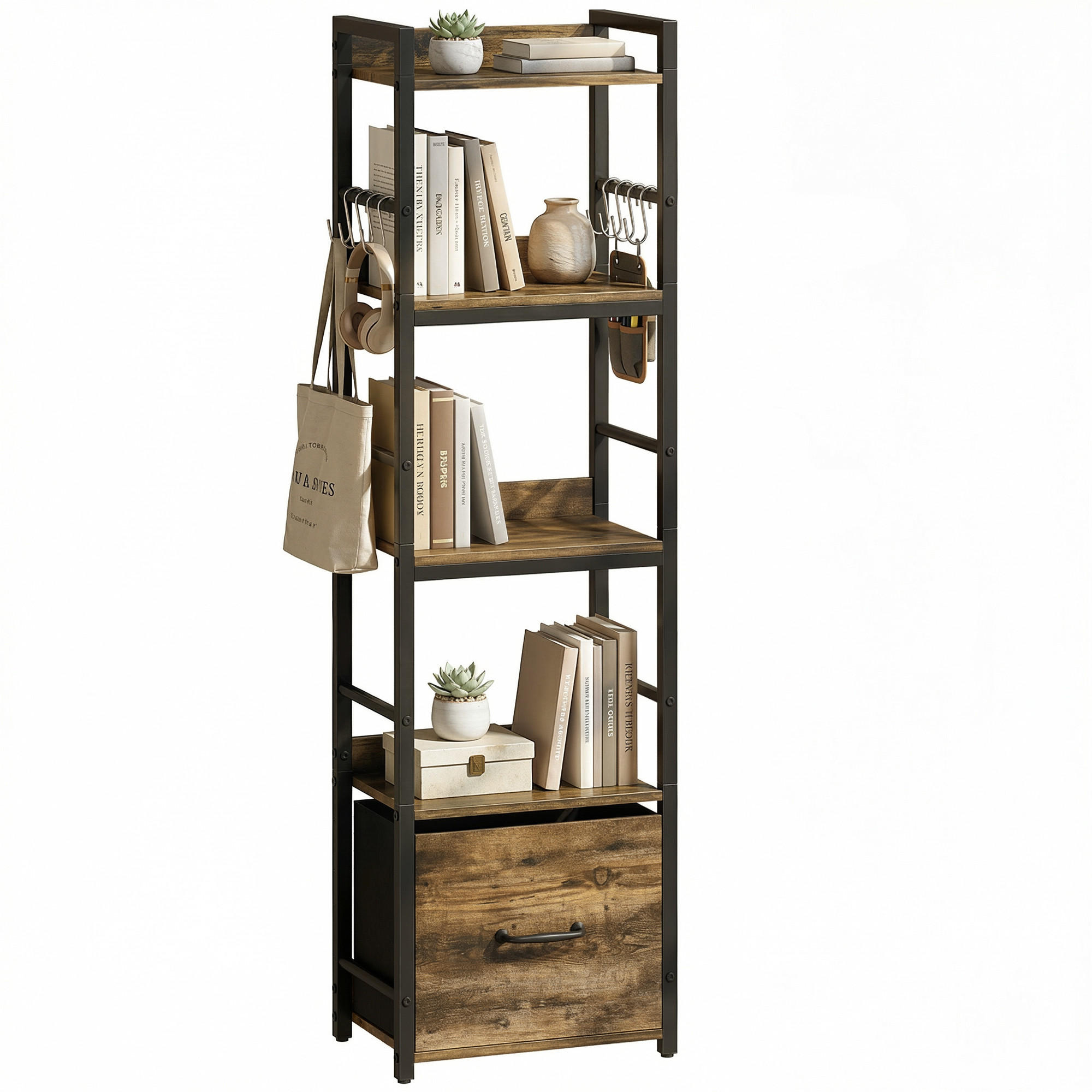 REGAL DE-15566 4 Ebenen + 1 Schublade + 8 Haken Rustikalbraun - Braun, Holzwerkstoff (39/136.5/26cm) - ComfortXL