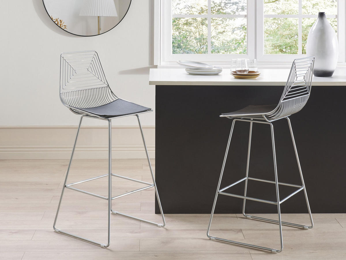 BARSTUHL 2er-Set Metall Silber Bisbee - Silberfarben, Textil/Metall (50/110/49cm) - Beliani