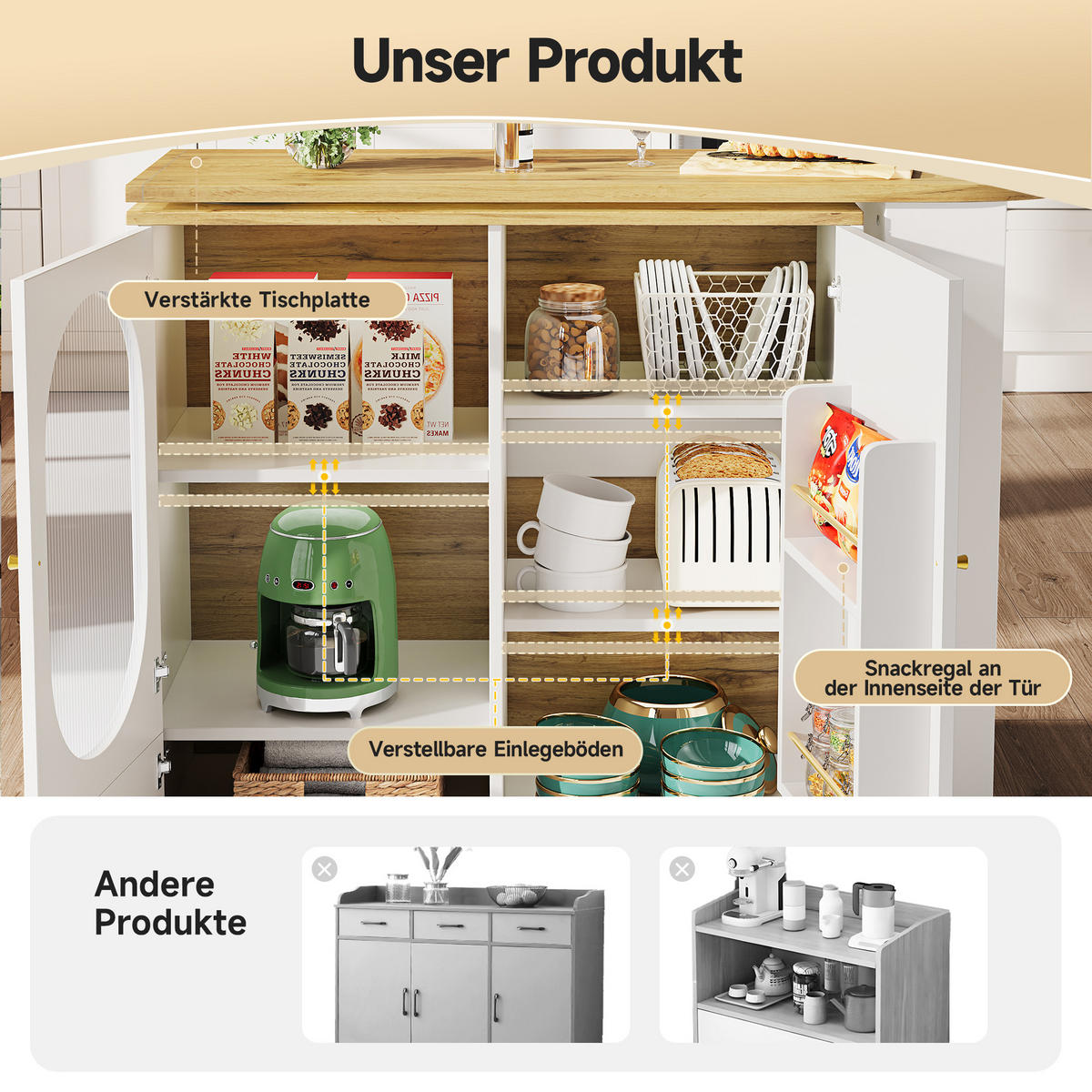 BARTISCH 138/39/105 cm Weiß drehbar mit Stauraum aus MDF Metall - Weiß, Holzwerkstoff (204/39/105cm) - OKWISH