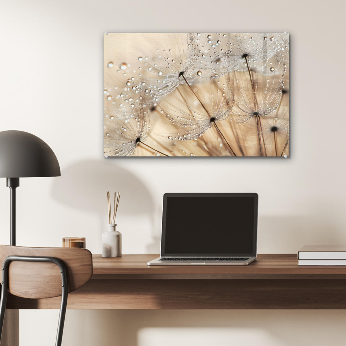 ACRYLGLASBILD Löwenzahn - Abstrakt - Natur - Beige 60x40 cm - Braun, Glas (60/40cm) - MuchoWow