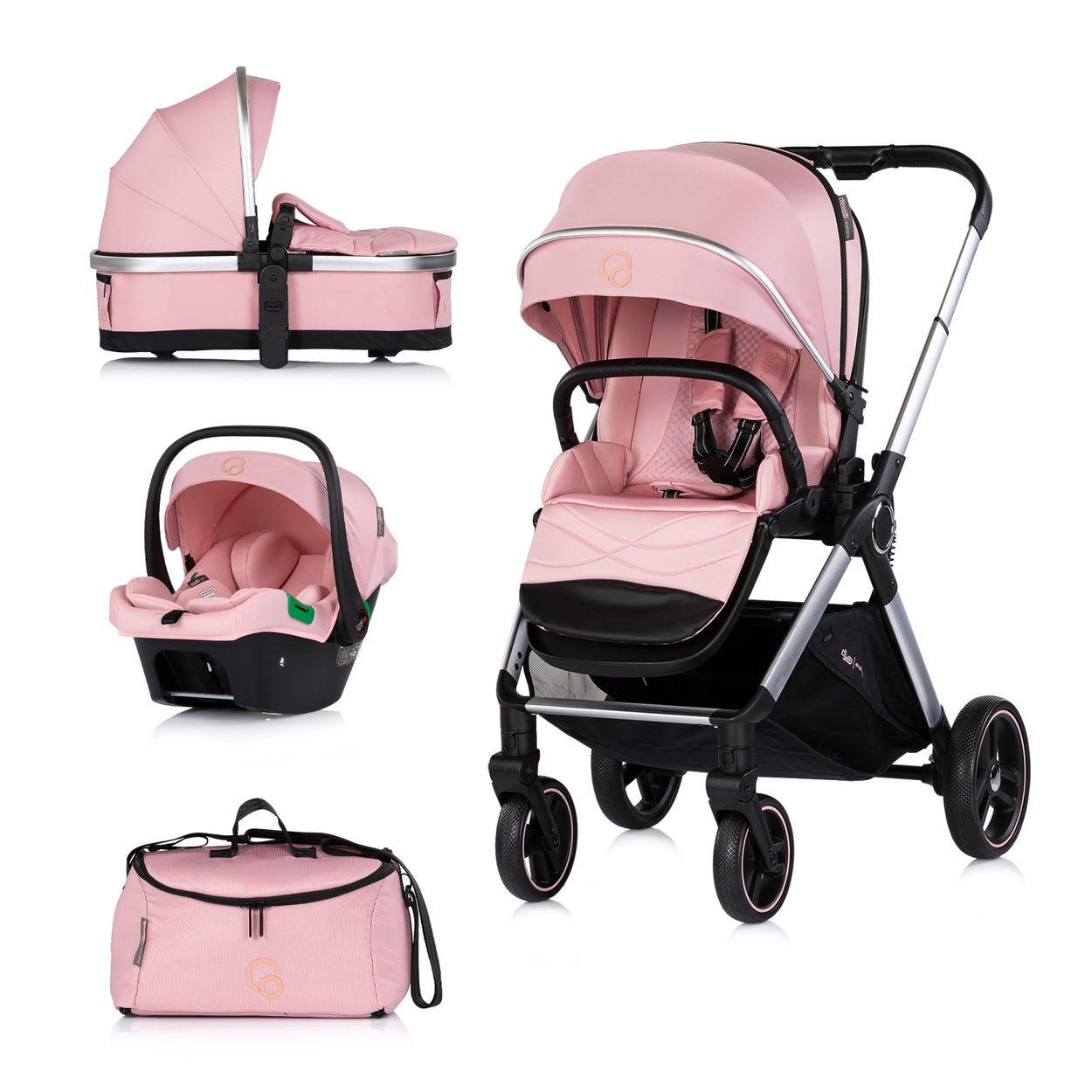 KOMBIKINDERWAGEN Euphoria 3in1 rosa Sportsitz Babyschale umbaubar klappbar - Rosa, Metall (88/64/107cm) - Chipolino